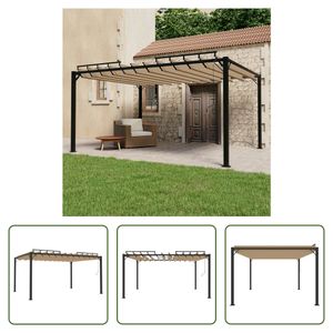 The Living Store Pavillon mit Lamellendach 3x4 m Taupe Stoff und Aluminium