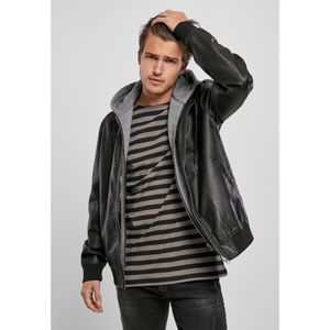 Urban Classics Jacke Fleece Hooded Fake Leather Jacket Black/Grey-L