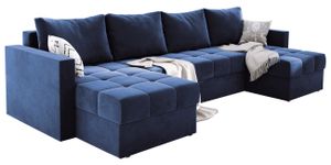 E-ZIMPAZ Ecksofa MIO U 142x300 cm Eckcouch U-Form mit Schlaffunktion und Bettkasten Wohnlandschaft mit Kissen Sofa XXL Polsterecke - Blau KR05
