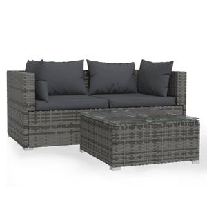 vidaXL 3dílná zahradní lounge souprava s polštáři Grey Poly Rattan