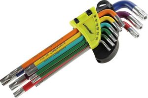 Klíče na otvory 230 mm pro šrouby TORX, T10 - T50, 9 ks, barevné