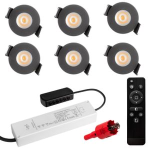 6er Set, S-Polylight® Mini LED Einbauspot Set in Anthrazit | Warmweiss 3.000K DIMMBAR IP65 FUNK 3W Einbaustrahler Terrassenbeleuchtung Bad Sauna