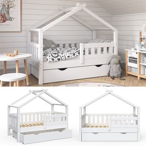 VitaliSpa Design Kinderbett Hausbett Holzbett mit Schublade 70x140cm Holz Weiß