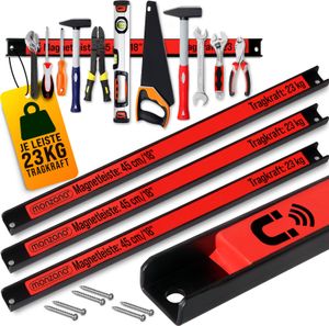 DEUBA® 3x Magnetleiste 45cm 23kg Tragkraft Magnetisch Werkzeugleiste Werkzeughalter Werkzeugwand Werkstatt Werkzeug Organizer inkl. Montagematerial