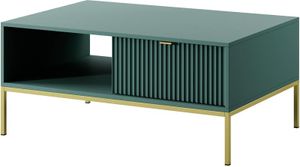 BETTSO Couchtisch Kaffetisch mit Ablage und Geriffelt Schubladen Goldgriff NOVA Grün auf Goldbeinen
