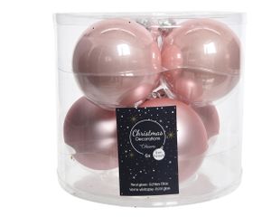 Weihnachtskugeln Glas 8cm rosa, 6 Stück