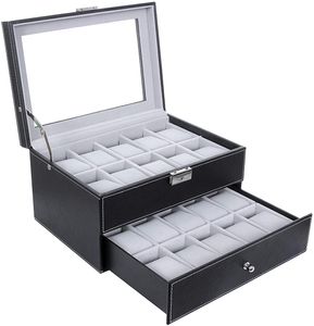 Uhrenbox für 10 Uhren Schwarz Weiß Kasten Truhe Koffer Schatulle Aufbewahrung 