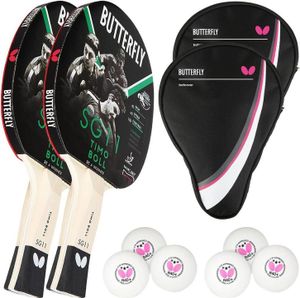 Butterfly 2x Timo Boll SG11 Tischtennisschläger + 2x Tischtennishülle Drive Case + 6x 40+ 3*** Tischtennisbälle