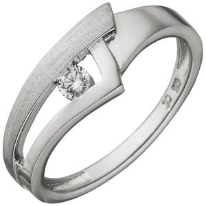 Damen Silberring, Silber Zirkoniaring 925er Silber teilmattiert, 1 Zirkonia, ca. 2,4 Gramm
