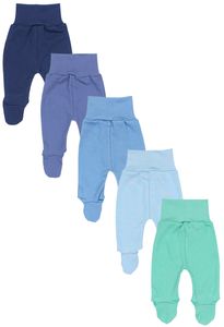 TupTam Baby Unisex Hose mit Fuß Bunte 5er Pack, Farbe: Dunkelblau Jeans Blau Mintgrün, Größe: 56