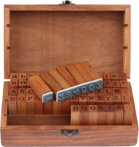 Stempelset Alphabet, Buchstaben und Zahlen mit Block Holzstempel 70 Stück mit Block