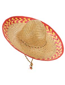 Mexikanischer Stroh-Hut Sombrero beige-rot