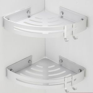 2stk Duschablage ohne Bohren Eckeregal Duschregal mit 2 Haken Aluminium Duschkorb rostfrei Wasserdicht Badzimmer Küche Toilette, Silber