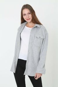 Megaman Jeans D-5592 Moderne Damen Hemdjacke Freizeithemd Holzfäller Bluse Premium Oversize M Hellgrau
