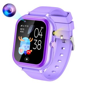 (Lila) T29 4G Kinder-Smartwatch mit Full-HD-Touchscreen-Videoanruf, WiFi-GPS-Standort-Tracker Kindertelefonuhr für Kinder