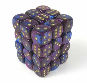 Chessex Gemini Blue-Purple/gold D6 12mm Dobbelsteen Set (36 stuks)