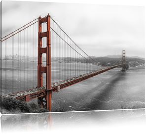 Golden Gate Bridge in San Francisco B&W Detail, Format: 120x80 auf Leinwand, XXL riesige Bilder fertig gerahmt mit Keilrahmen, Kunstdruck auf Wandbild mit Rahmen, er als Gemälde oder Ölbild, kein Poster oder Plakat
