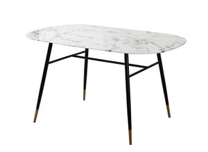 Möbilia Tisch 140 x 90 cm | Glasplatte in Marmoroptik weiß | Gestell Metall schwarz | B 140 x T 90 x H 77 cm | 28020007 | Serie TISCH