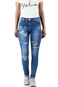 Malucas Damen High Waist Jeans Skinny Hose Stretch Denim Push-Up , Größe:38, Farbe:Blau