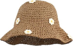 Damen Strohhut Faltbarer Verstellbar Sommer Stroh Sonnenhut Blumen Strandhut Breite Krempe Sommerhut，khaki