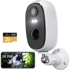 ieGeek 2K Überwachungskamera Aussen Akku, WLAN Kamera Outdoor mit Farbnachtsicht, Autoerkennung, PIR Bewegungsmelder, 32GB, Alexa