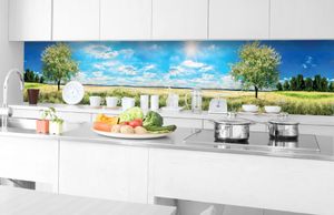 Küchenrückwand Folie selbstklebend BAUM AUF WIESE 350 x 60 cm - Klebefolie - Dekofolie - Spritzschutz für Küche -