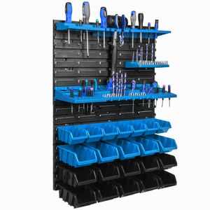 Werkzeugwand Lagersystem 58 x 78 cm mit 22 stck Boxen Blau und Schwarz