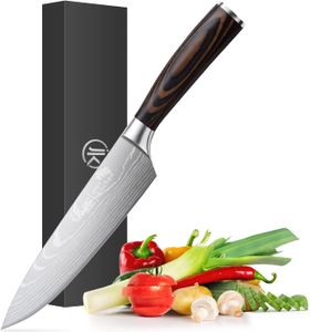Kochmesser Profi Messer scharf aus rostfreiem Edelstahl mit ergonomischem Pakkaholzgriff als scharfes Küchenmesser scharf oder Fleischmesser geeignet als Geschenk für Hobbyköche