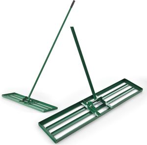 COSTWAY Nivelační hrábě kovové, nářadí na trávník s ergonomickou rukojetí, vyrovnávání písečné půdy, nivelační hrábě zelené 91x25cm