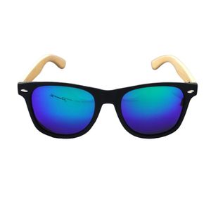 Retro Nerd Sonnenbrille Polarisiert Grün Blau Verspiegelt Echte Holz Bambus Bügel Nerdbrille Schwarz Brillenbox Rennec