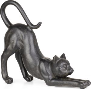 Dekoration Deko Katze schwarz Polyresin Cat streckt sich Katzenhocker