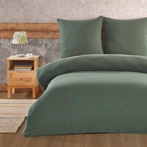 Musselin Bettwäsche Set 100% Baumwolle warme Bettbezug Uni einfarbig  3 tlg. 200x200 cm mit Reißverschluss, Grün