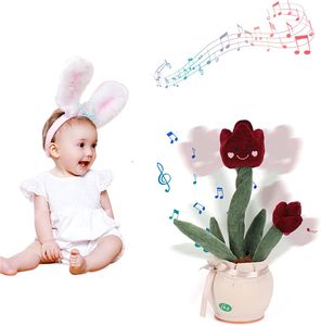 Tanzender Tulpe Elektrisches Plüschtier, USB-Aufladung Singender und Sprechender Tulpe Blumen Kuscheltiere mit 120 englischen Liedern, Plüsch Spielzeug Geschenk für Jungen, Mädchen, Rot