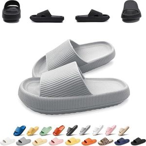 Rutschfeste Schnelltrocknende Badelatschen Uni - Weiche Dicke Sohle Hausschuhe Wolkenschuhe, 36/37