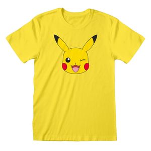 Pokemon T-Shirt L Yellow Unisex Pikachu Face