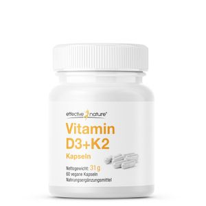 Vitamin D3 + K2 Kapseln 1000 I.E. Vitamin D3 - 60 Stück für 2 Monate - Mit 25 mcg Vitamin D3 und 90 mcg Vitamin K2 pro Tag