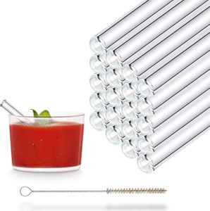 HALM Glasstrohhalme Wiederverwendbar Trinkhalm - 20 Stück kurz gerade 10 cm + plastikfreie Reinigungsbürste - Spülmaschinenfest - Nachhaltig - Glastrinkhalme Glasstrohalme für Shot-Gläser