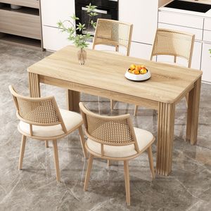 Flieks Rattan Esszimmerstühle 4er Set, Esstischstühle Küchenstühle mit Metallbeinen, Gartenstuhl Ferizeitstuhl Wohnzimmerstuhl, PU, Beige