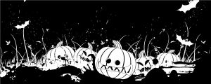 Wallario selbstklebendes Poster - Halloween - Kürbisse und Fledermäuse in schwarz-weiß, Comic Stil, Größe: 50 x 125 cm