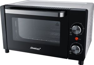 Mini-Backofen mit wirksamer Gehäuseisolation, Pizzatiefe bis Ø 22 cm, Doppel-Glastür, Temperaturregler, 2 Einschubebenen, Backblech, Grillrost