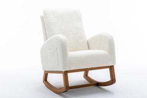 Fortuna Lai houpací křeslo Mid-Century Modern Nursery Rocking Chair Upholstered High Back Accent Glider Rocker for Living Room，Solid Wood Frame, High Quality Fabrics (White)