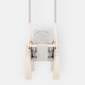 Babyschaukel für drinnen aus Holz mit Gurt, Samt hellgrau, höhenverstellbar Babyschaukel für drinnen aus Holz mit Gurt, Samt hellgrau, höhenverstellbar