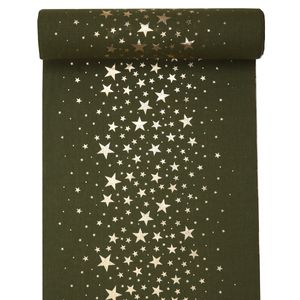 Tischläufer mit Sternen Khaki Grün / Gold 28 cm x 3 m - Weihnachten Tischdekoration