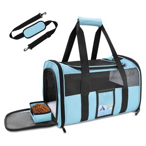 Transporttasche Katze und Kleine Hunde, Haustiertragetasche, Hundetragetasche, Haustiertragetasche, Katzentragetasche mit Fütterungsschale Blau
