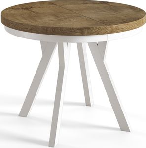 Okrúhly jedálenský stôl EVO, rozťahovací priemer stola: 90 cm až 190 cm, farba stola do obývačky: LEFAKS, s drevenými nohami v bielej farbe