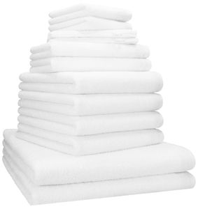 Betz 12 tlg. Handtuch Set BERLIN 100% Baumwolle  Liegetücher,  Handtücher,  Gästetücher,  Seiftücher und  Waschhandschuhe Farbe - weiß - BERLIN
