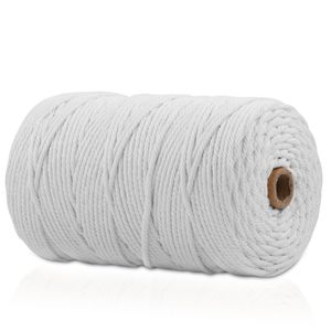Makramee Garn - 200m (Stärke: 3mm) - Gezwirntes Baumwolle Garn - Hochwertiges, supersoftes Luxus Garn - weiss/weiß/white