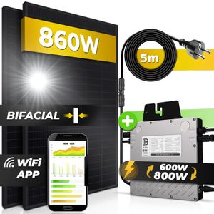 Solaranlage Balkonkraftwerk Set 860W, Bifazial, (Beny Micro Inverter 800W drosselbar auf 600W, 5m Anschlusskabel