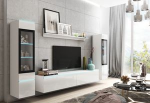 Wohnwand VIPER II, Wohnzimmer-Set, Schrankwand, Stilvoll Anbauwand, weiß/weiß glanz, ohne LED
