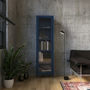 Vitrinenschrank Bücherschrank mit 4 Fachböden Vitrine Glitzernd Metall Dunkelblau